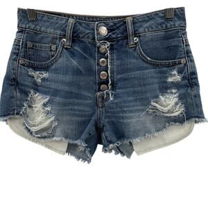 American Eagle Hi-Rise Festival Rave Indie Distressed Button Fly Jean Shorts 0